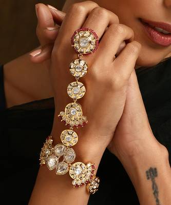 Red gold tone polki hath phool 5