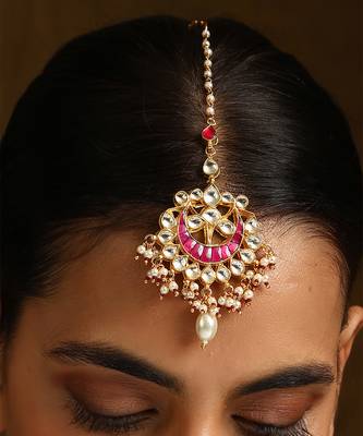 Pink gold tone kundan maang tikka 2
