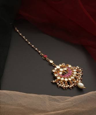 Pink gold tone kundan maang tikka 4