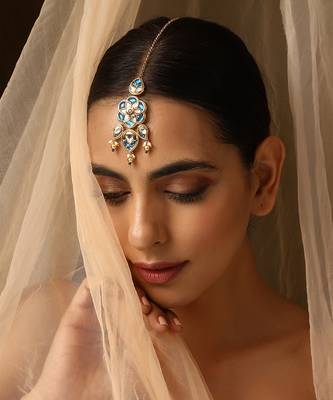 Blue gold tone kundan maang tikka 1