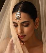 Blue gold tone kundan maang tikka