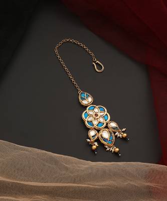 Blue gold tone kundan maang tikka 2