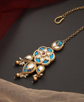 Blue gold tone kundan maang tikka 3