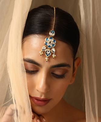 Blue gold tone kundan maang tikka 4