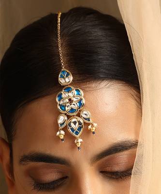 Blue gold tone kundan maang tikka 5
