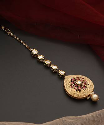 Multicolour gold tone kundan maang tikka 2