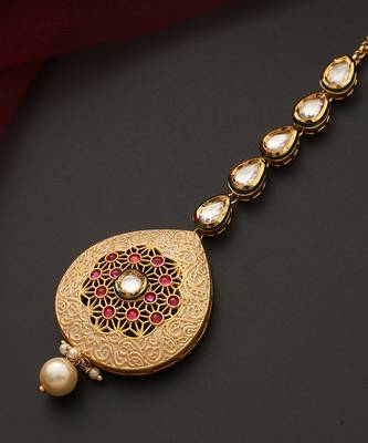Multicolour gold tone kundan maang tikka 3