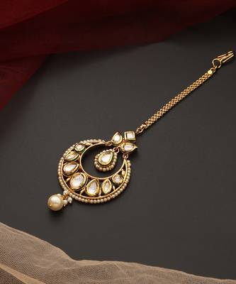 Gold tone kundan maang tikka 2