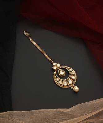 Gold tone kundan maang tikka 3