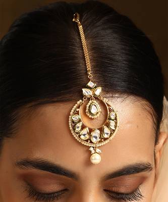 Gold tone kundan maang tikka 5