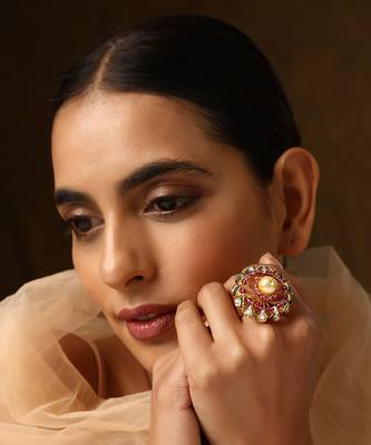 Red gold tone kundan ring 1