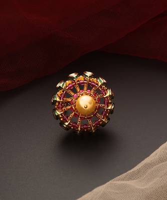 Red gold tone kundan ring 2