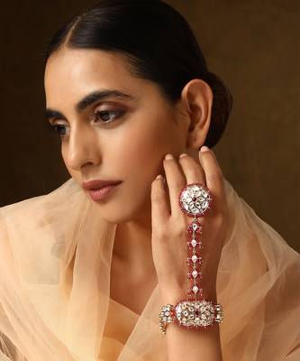 Red rose gold tone polki hath phool 1