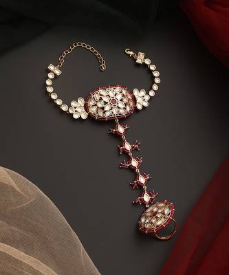 Red rose gold tone polki hath phool 2