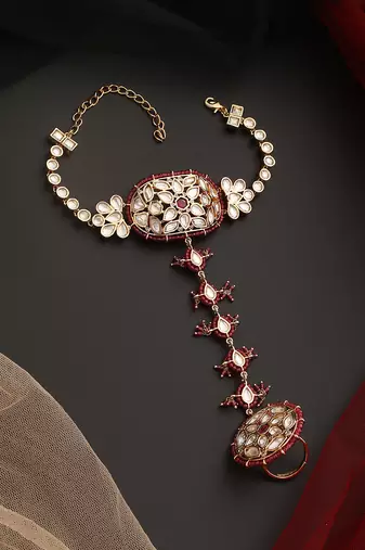 Red rose gold tone polki hath phool
