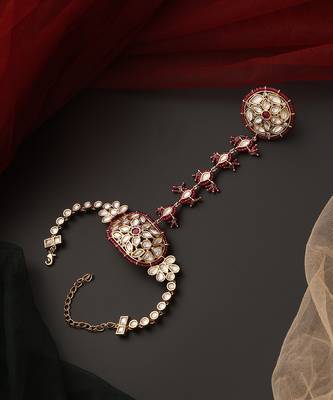 Red rose gold tone polki hath phool 3