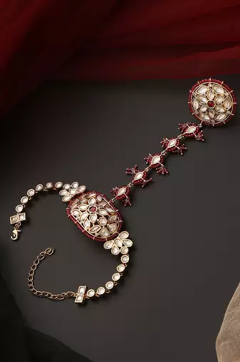 Red rose gold tone polki hath phool