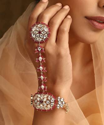 Red rose gold tone polki hath phool 5
