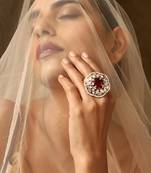 Red gold tone polki ring