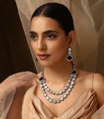 Blue silver tone victorian polki layered nacklace set