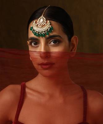 Green gold tone polki maang tikka 1