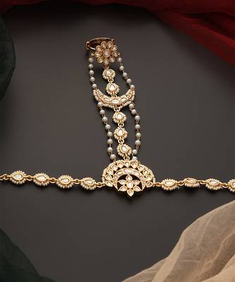 Gold tone polki hath phool 3