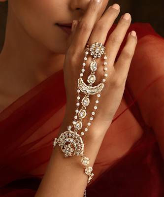 Gold tone polki hath phool 5