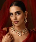 Green gold tone kundan necklace set