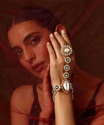 Green gold tone polki hath phool 1