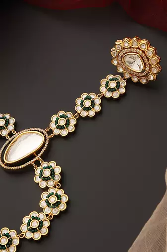 Green gold tone polki hath phool