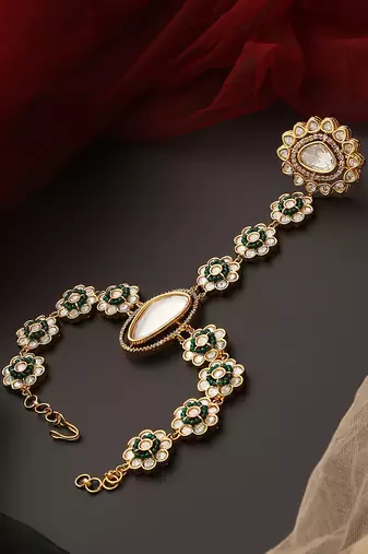 Green gold tone polki hath phool