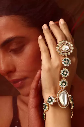 Green gold tone polki hath phool