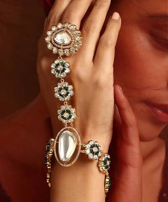 Green gold tone polki hath phool 5