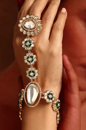 Green gold tone polki hath phool