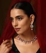 Lavender rose gold tone polki necklace set