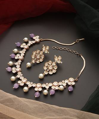 Lavender rose gold tone polki necklace set 2