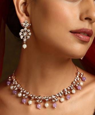 Lavender rose gold tone polki necklace set 5