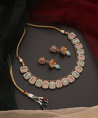 Mint and pink gold tone necklace set 2