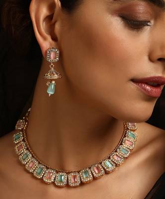 Mint and pink gold tone necklace set 5