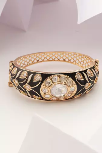 Black gold tone polki bracelet