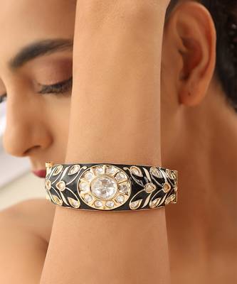 Black gold tone polki bracelet 4