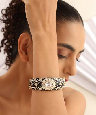 Black gold tone polki bracelet 5