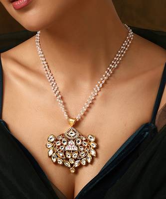 White gold kundan pendant 3