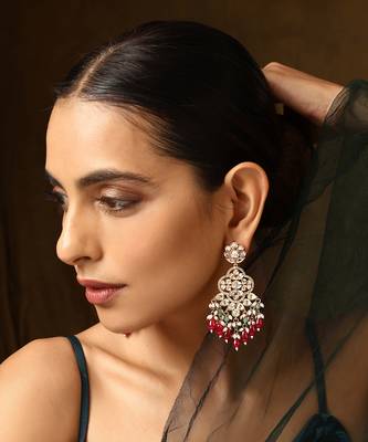 Red gold tone polki dangler earrings 1