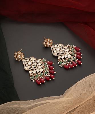 Red gold tone polki dangler earrings 4