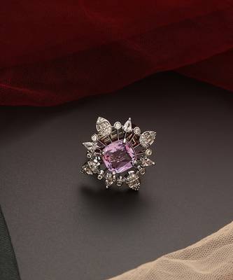 Purple silver tone zirconia ring 2