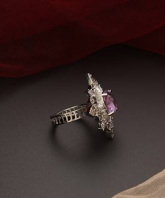 Purple silver tone zirconia ring 3