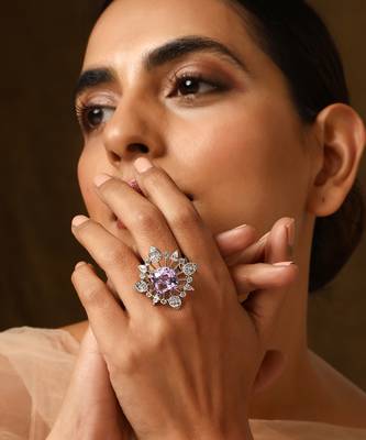 Purple silver tone zirconia ring 4