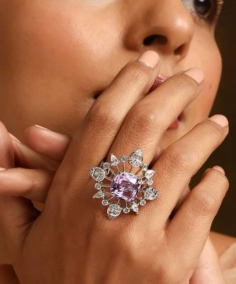 Purple silver tone zirconia ring 5