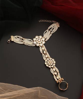 White gold tone polki hath phool 2
